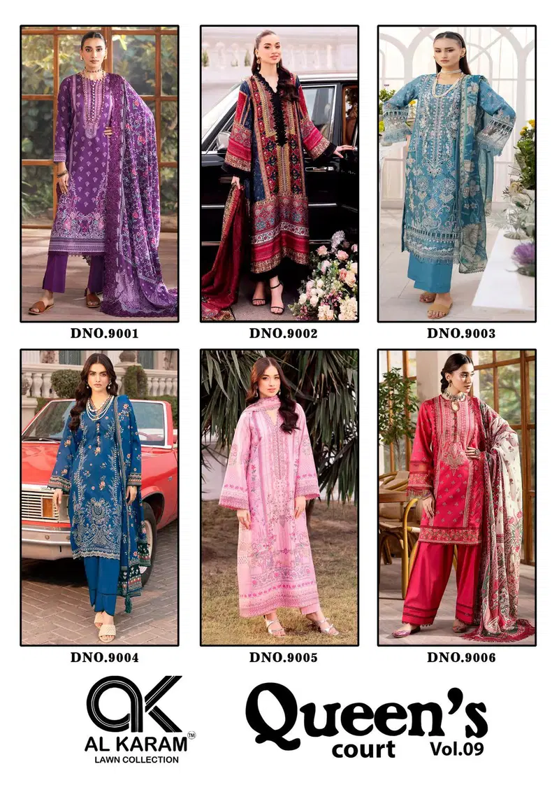 Queens Court Vol 9 By Al Karam Cambric Cotton Dress Material Suppliers In India